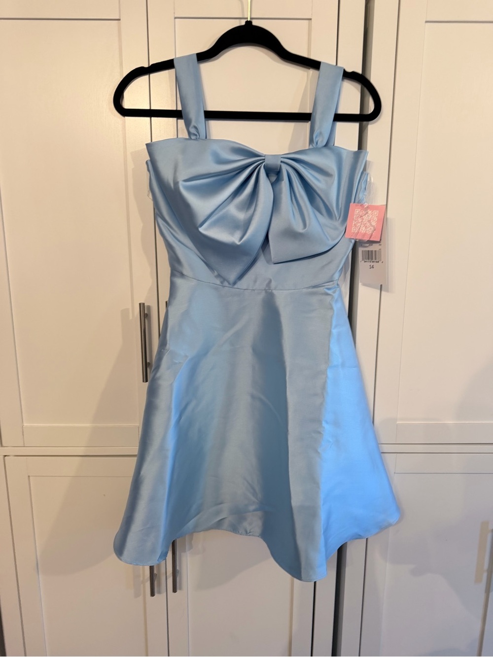 Rare Editions - Light Blue Satin Bow-Front Party Dress